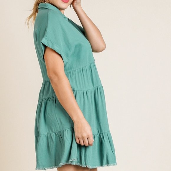 Umgee Plus Jade Frayed Ruffle Hem Tiered Dress - Picture 3 of 4